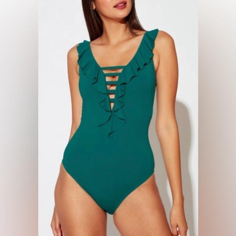 Bleu Rod Beattie OCEANSIDE Lace-Down One-Piece Swimsuit, US 6